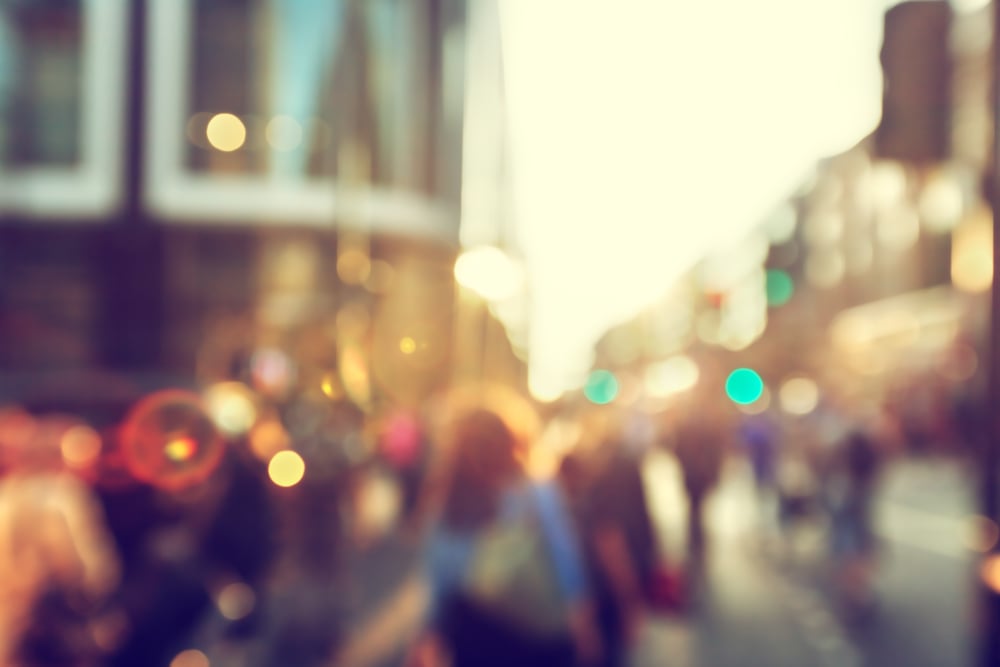 people in bokeh, street of London